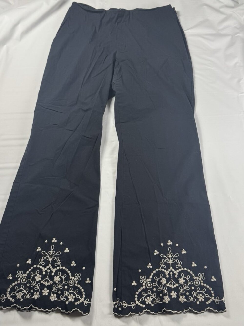 Vintage Karen Kane Pants Size 8 Embroidered Eyelet Scalloped Flare Black